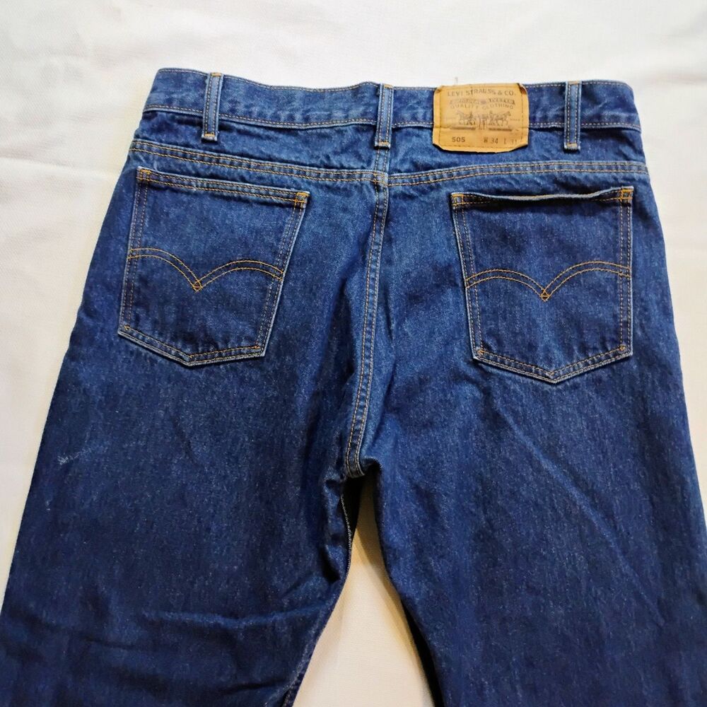 Vintage Levi's 505 Orange Tab Jeans 34x31 Straight Dark Wash 80's Denim - Picture 12 of 16